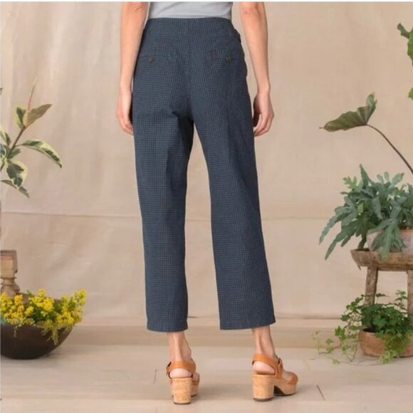 Sundance 'Vie De Reve' Cotton/Linen Navy Check High Rise Paperbag Ankle Pants 8 - Picture 2 of 16